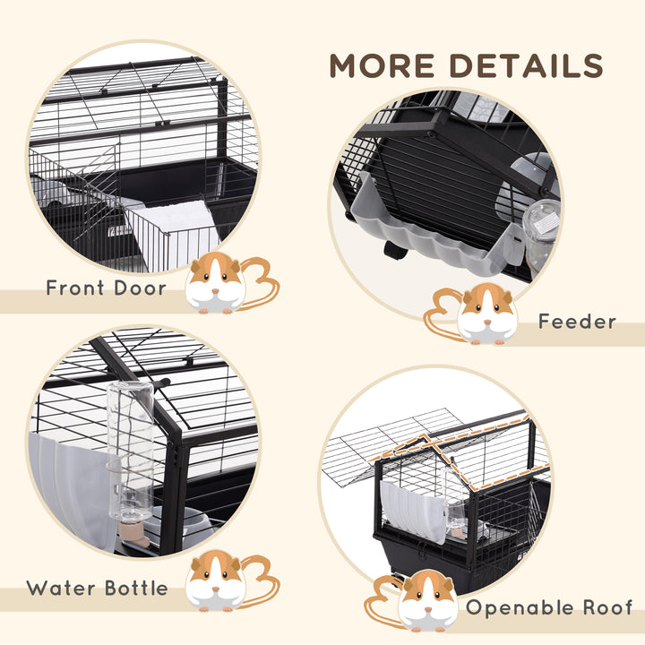 PawHut Metal Small Animal Cage, Rabbit Cage for Guinea Pig Chinchilla Hedgehog Bunny with Removable Wheels and Foldable Detachable Run Fence, 34.6" L x 50.6" W x 22" H