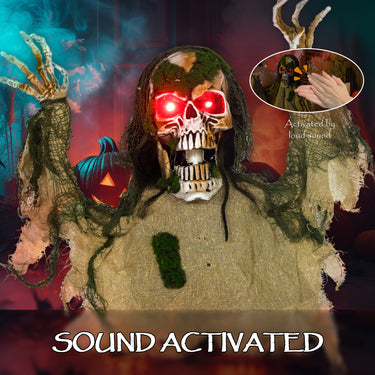 Outsunny Halloween Animated Skeleton with Glowing LED Eyes, Animatronic Halloween Decorations, Battery Operated