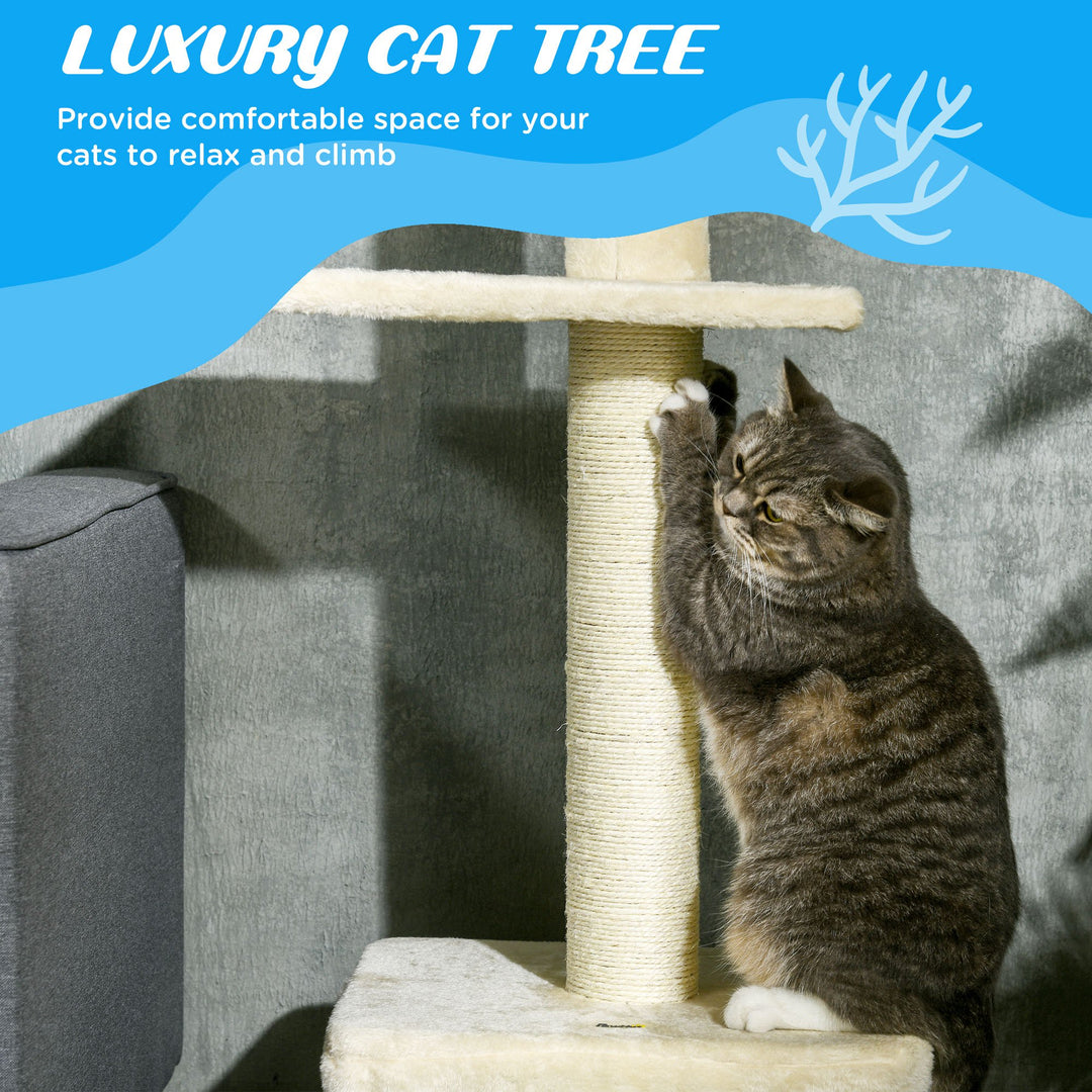 PawHut Floor to Ceiling Cat Tree with Scratching Post for Indoor Cats, Adjustable Height Cat Tower (91-102 Inches) with House, Bed, Beige