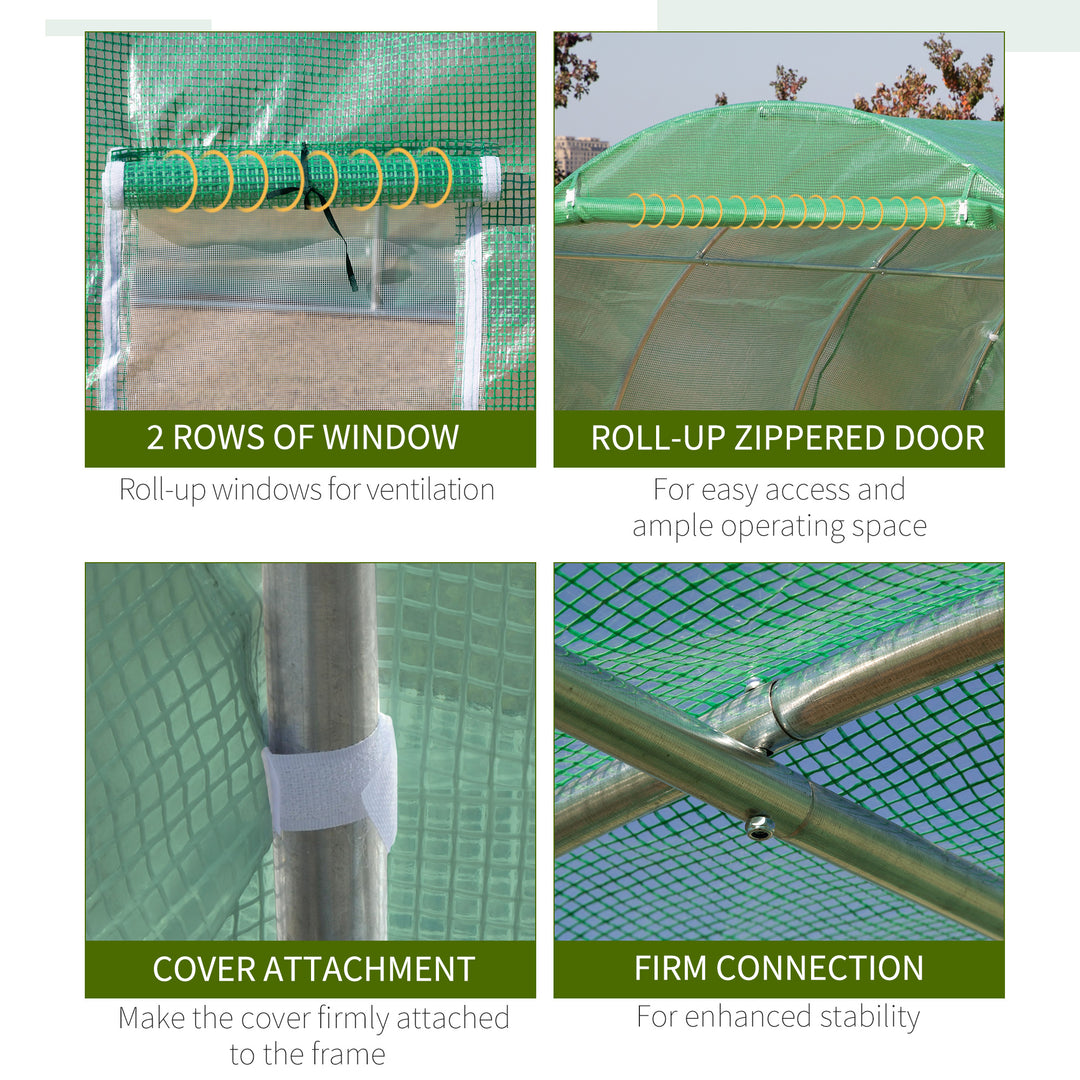 Outsunny 10' x 10' x 6.5' Walk-in Tunnel Greenhouse with High-Quality Transparent PE Cover, Zipper Doors, & Windows