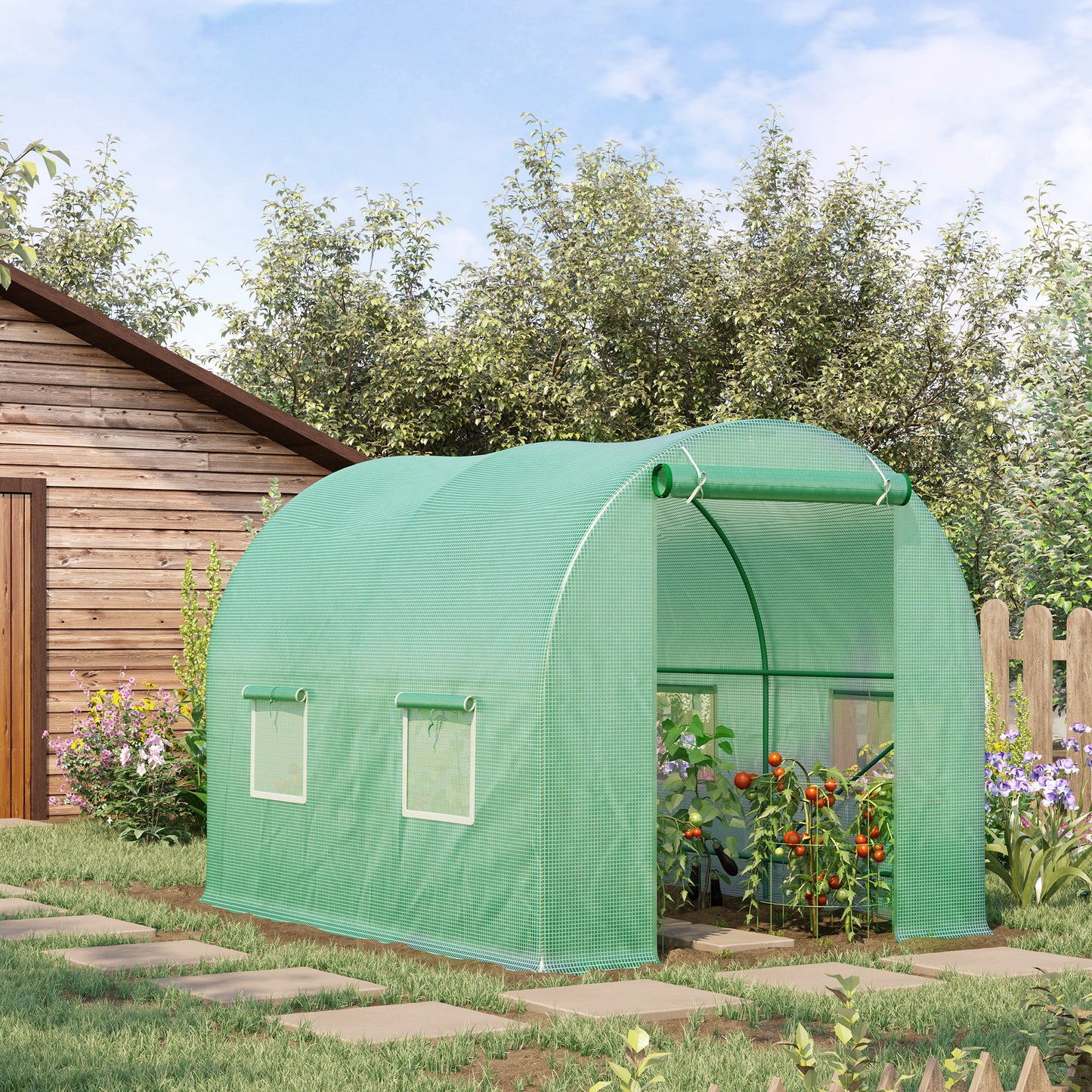 Outsunny 8'x6.6'x6.6' Heavy Duty Walk-in Greenhouse Garden Tunnel Hot House Outdoor Flower Vegetable Growth Warm House Roll Up Door, Windows, Steel
