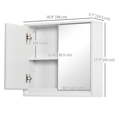 HOMCOM Wall Mounted Bathroom Medicine Cabinet Mirrored Cabinet with Hinged Door 2-Tier Storage Shelves White