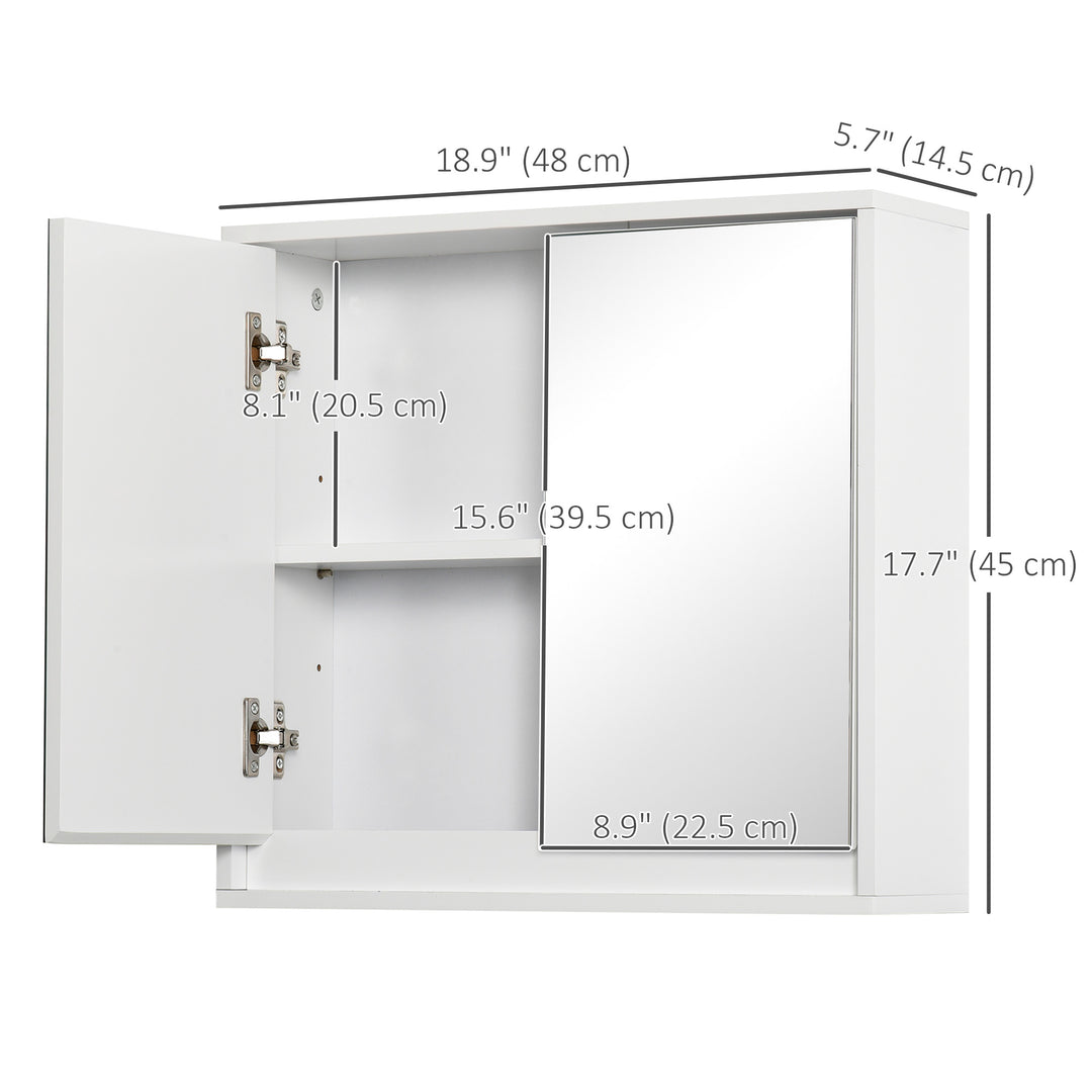 HOMCOM Wall Mounted Bathroom Medicine Cabinet Mirrored Cabinet with Hinged Door 2-Tier Storage Shelves White