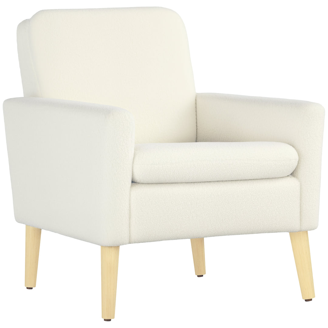 HOMCOM Fabric Accent Chair, Modern Upholstered Armchair with Wood Legs and Wide Padded Seat, Cream White