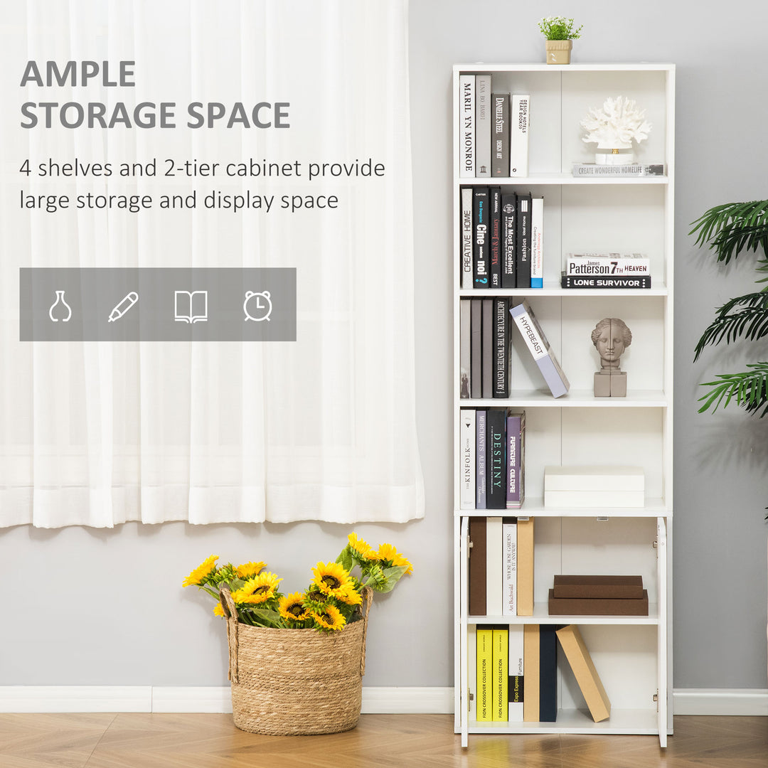 HOMCOM 4-Tier Open Bookshelf with Doors Modern Home Office Bookcase Storage Cabinet for Living Room Bathroom Study, Oak