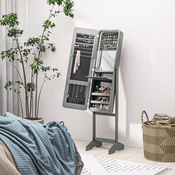 HOMCOM Freestanding Mirror Jewelry Cabinet Armoire, LED Lighted Jewelry Organizer with Stand, Angle Adjustable, White