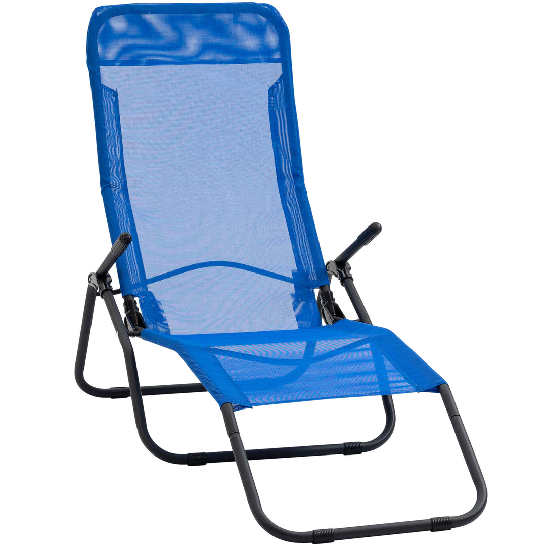Outsunny Foldable Patio Lounge Chair, Outdoor Beach Lounger with Breathable Mesh Fabric, Zero Gravity Chair with Reclining, Footrests, and Armrests, for Garden, Pool, Blue