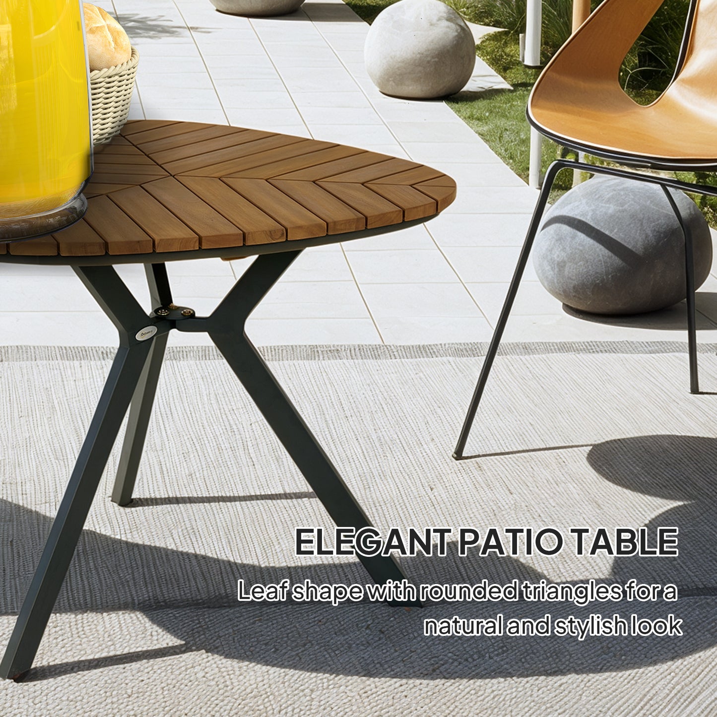 Outsunny 35.4" Outdoor Dining Table with Slatted Acacia Wood Leaf Tabletop, Patio Table with Steel Legs for Garden, Yard, Teak