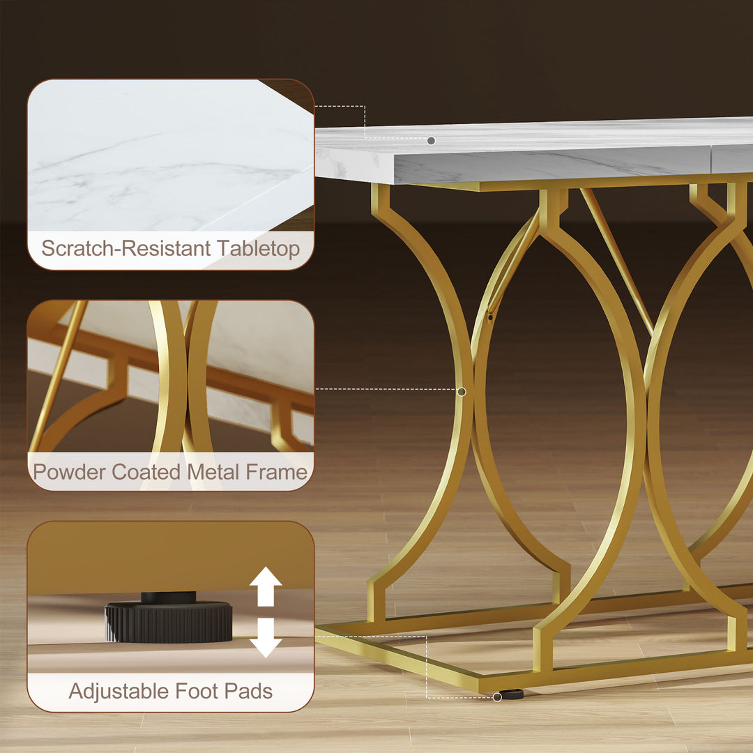HOMCOM 59-Inch Dining Table for 6, Modern Marble-Pattern Kitchen Dinner Table with Metal Pedestal for Home, Dining Room, White