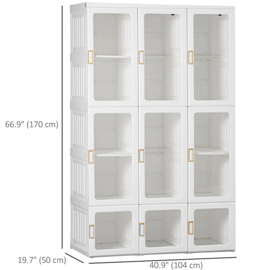 HOMCOM Portable Wardrobe Closet, Bedroom Armoire, Foldable Clothes Organizer with Cube Storage, Hanging Rods, Magnet Doors, White