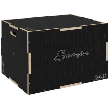 Soozier 30/24/20 In Wooden Plyometric Jump Box with Handle Openings for Home Gym Workout Training