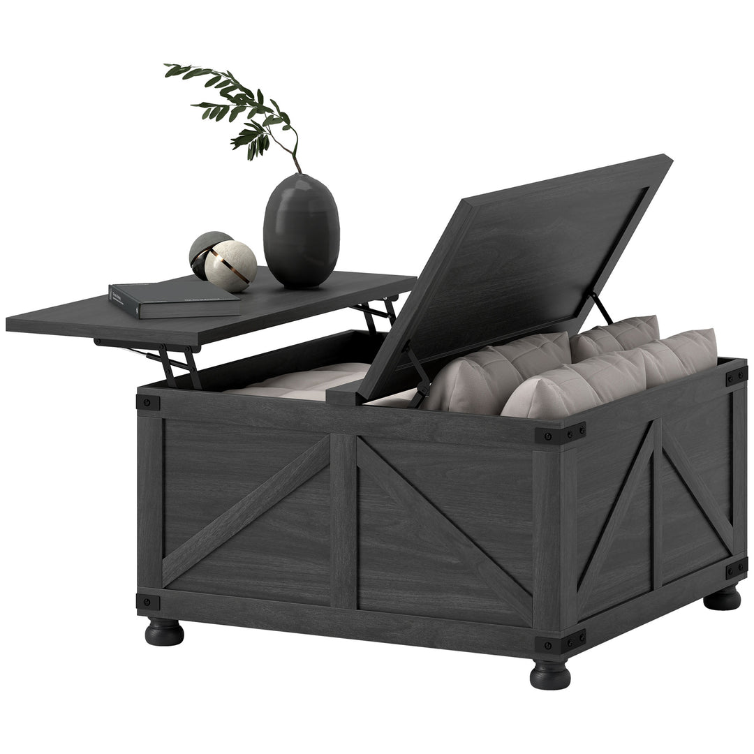 HOMCOM Coffee Table with Lift Top, 32" Farmhouse Center Table with Hidden Compartment for Living Room, Antique White