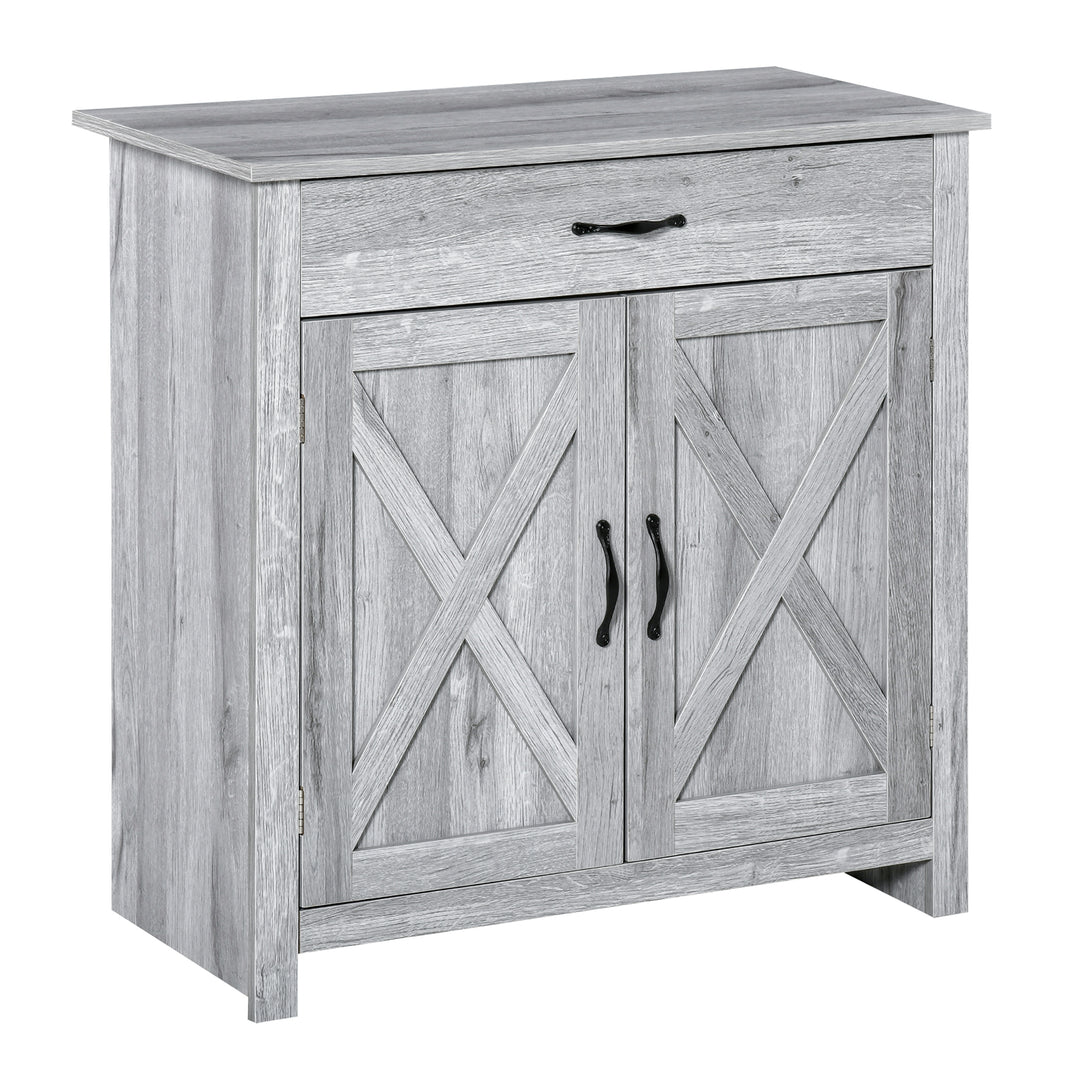 HOMCOM Farmhouse Sideboard Buffet Cabinet, Storage Cabinet with Barn Doors, Distressed Brown