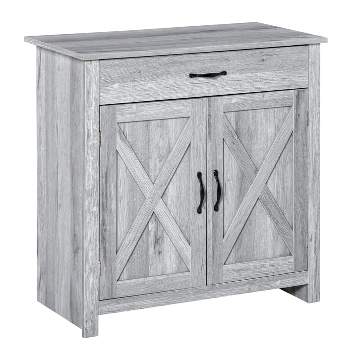 HOMCOM Farmhouse Sideboard Buffet Cabinet, Storage Cabinet with Barn Doors, Distressed Brown