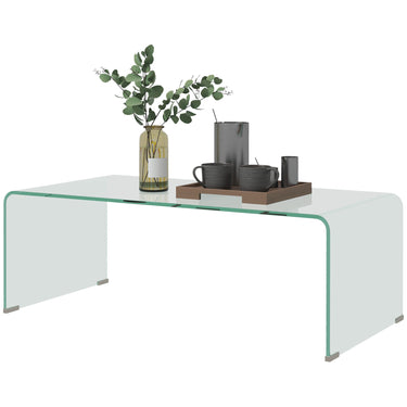 HOMCOM Glass Coffee Table, Clear Coffee Table for Living Room, Modern Rectangle Center Table with Safe Rounded Edges