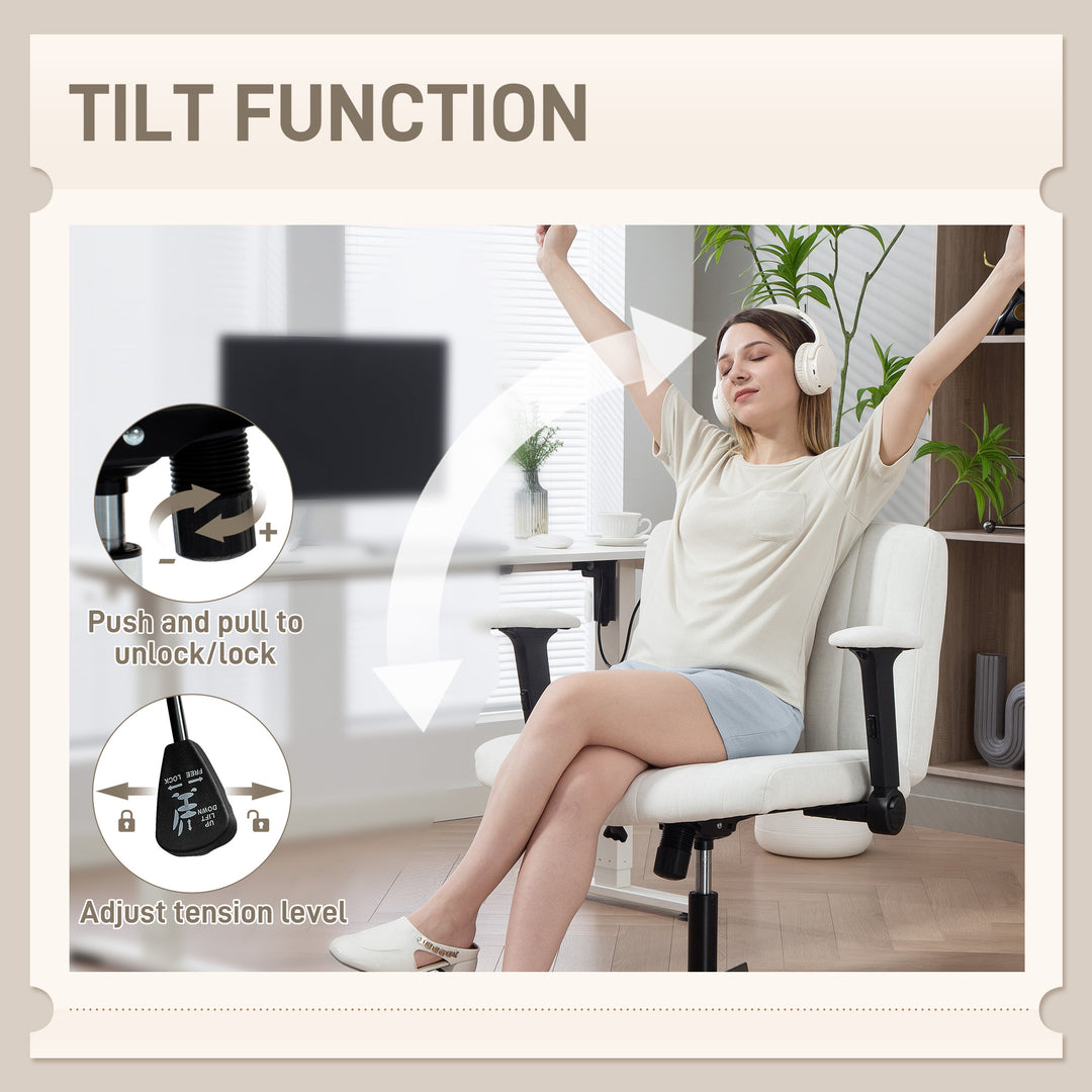 HOMCOM Criss Cross Chair with Flip-up Armrests, Wide Office Chair with Adjustable Height, Tilting, No Wheels, Beige