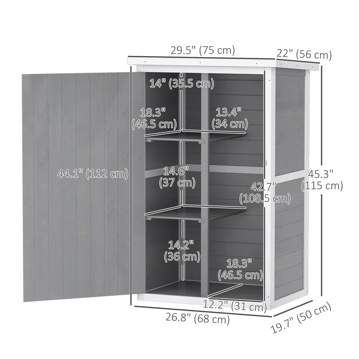 Outsunny 29.9"x21.7"x45.3" Garden Storage Shed with Asphalt Roof, Outdoor Storage Cabinet w/ Shelves, Grey