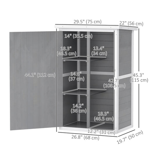 Outsunny 29.9"x21.7"x45.3" Garden Storage Shed with Asphalt Roof, Outdoor Storage Cabinet w/ Shelves, Grey