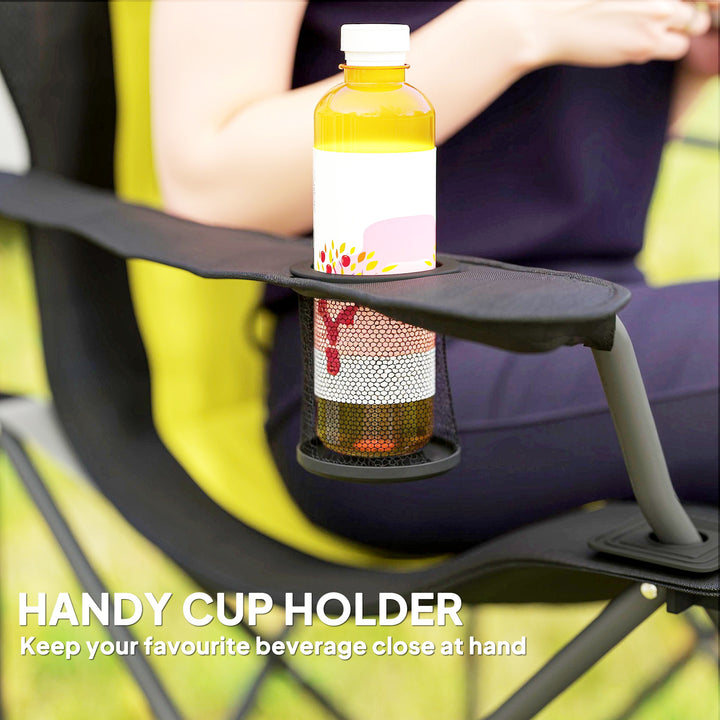 Outsunny 2 Pack Folding Camping Chairs, High Back Folding Chairs w/ Cup Holder, Padded Camping Chairs for Outdoor Events, Yellow