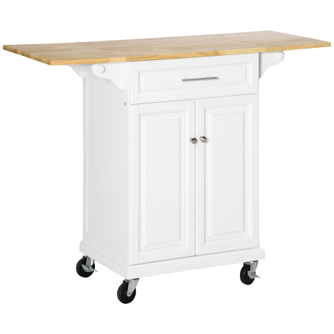 HOMCOM Kitchen Island Cart on Wheels with Extended Counter Drawer Cabinet Towel Racks