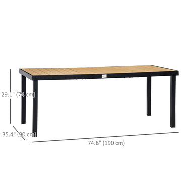 Outsunny 75" x 35" Outdoor Dining Table for 8 People, Rectangular Aluminum Frame Garden Table with All-Weather Faux Wood Top for Garden, Lawn, Patio, Natural