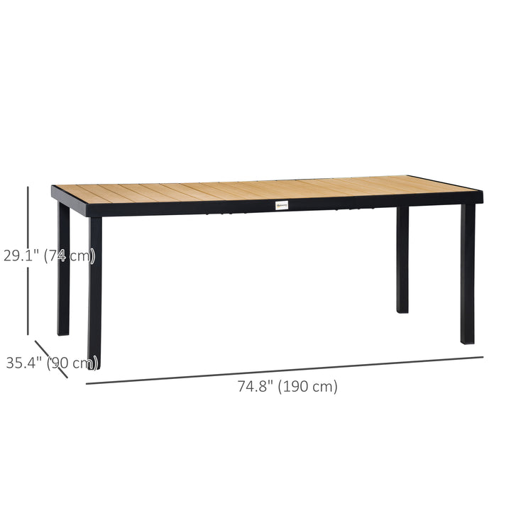 Outsunny 75" x 35" Outdoor Dining Table for 8 People, Rectangular Aluminum Frame Garden Table with All-Weather Faux Wood Top for Garden, Lawn, Patio, Natural