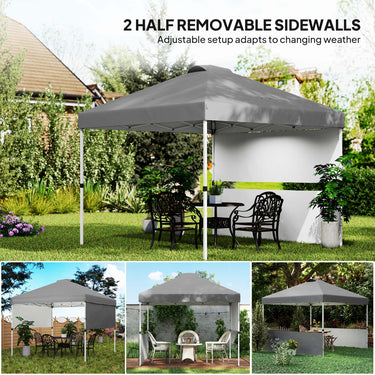 Outsunny 10' x 10' Pop Up Canopy Tent with 2 Half Sidewalls, UV50+ Height Adjustable Instant Sun Shelter, Dark Grey