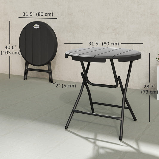 Outsunny Foldable Round Patio Table for 4, Outdoor Dining Table with HDPE Tabletop and Steel Frame, Dark Grey