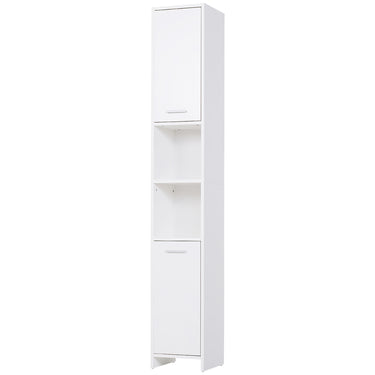 HOMCOM Tall Bathroom Vanities, Narrow Bathroom Cabinets with 2 Doors, Open Compartment and Adjustable Shelves, White