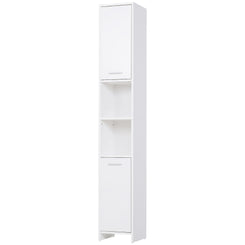 HOMCOM Tall Bathroom Vanities, Narrow Bathroom Cabinets with 2 Doors, Open Compartment and Adjustable Shelves, White