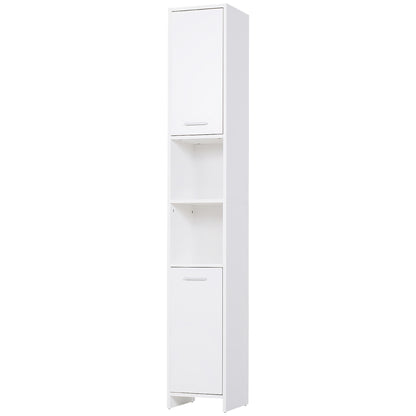 HOMCOM Tall Bathroom Vanities, Narrow Bathroom Cabinets with 2 Doors, Open Compartment and Adjustable Shelves, White