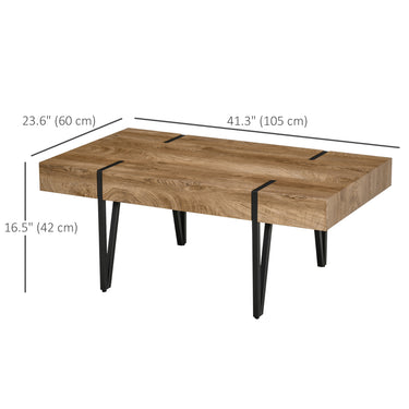 HOMCOM Rustic Coffee Table, Rectangle Nature Central Table with Steel Hairpin Legs for Living Room