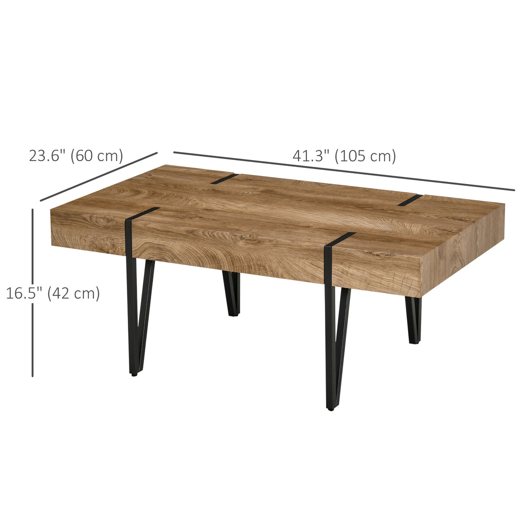 HOMCOM Rustic Coffee Table, Rectangle Nature Central Table with Steel Hairpin Legs for Living Room