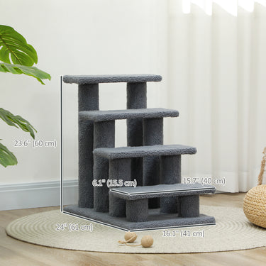 PawHut 4-Step Multi-Level Carpeted Cat Scratching Post Pet Stairs, Grey