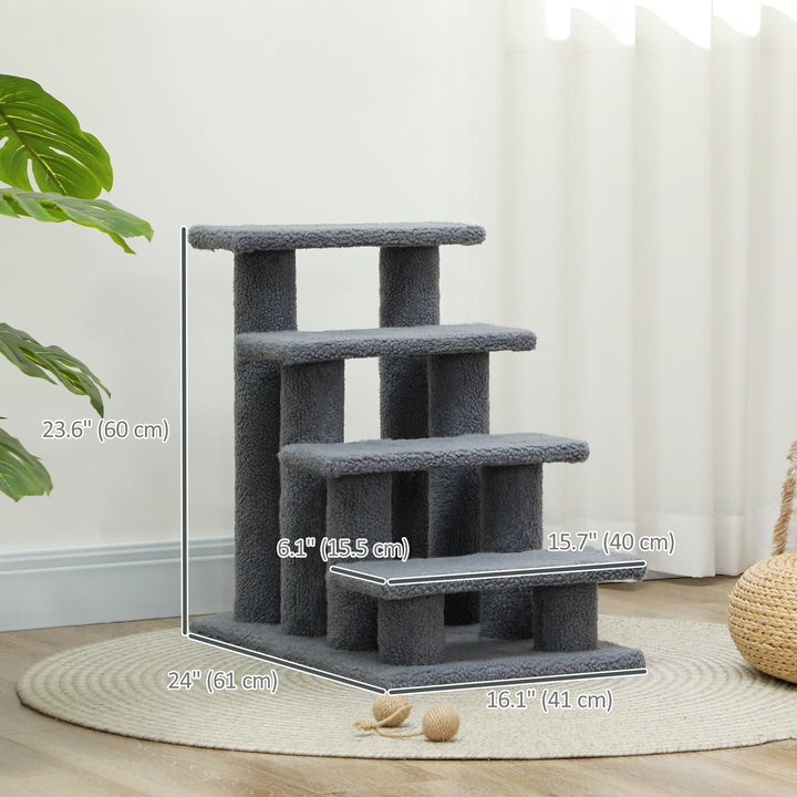 PawHut 4-Step Multi-Level Carpeted Cat Scratching Post Pet Stairs, Grey