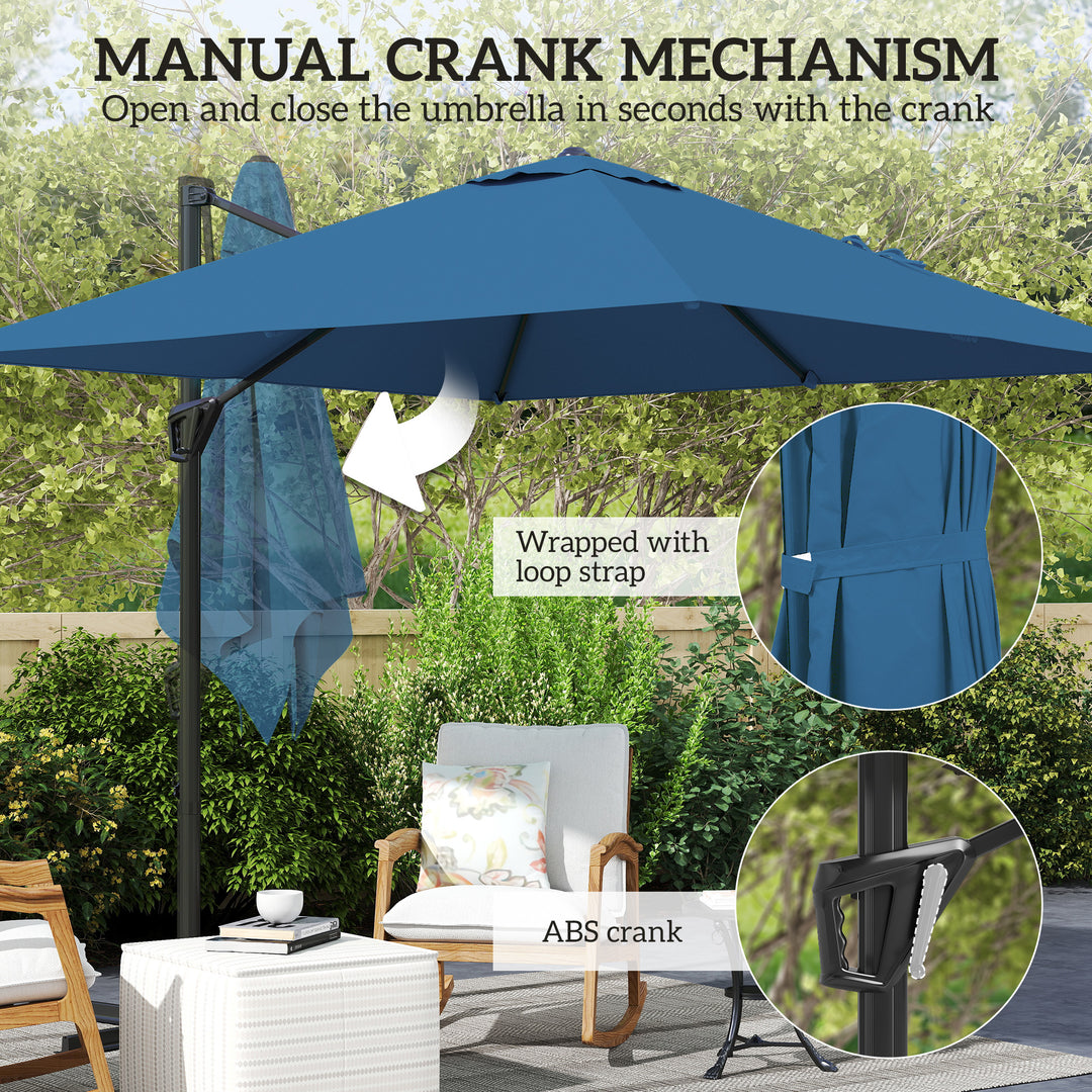 Outsunny 8'x8' Square Patio Hanging Offset Umbrella, Outdoor Cantilever Parasol w/ Cross Base, Cream White