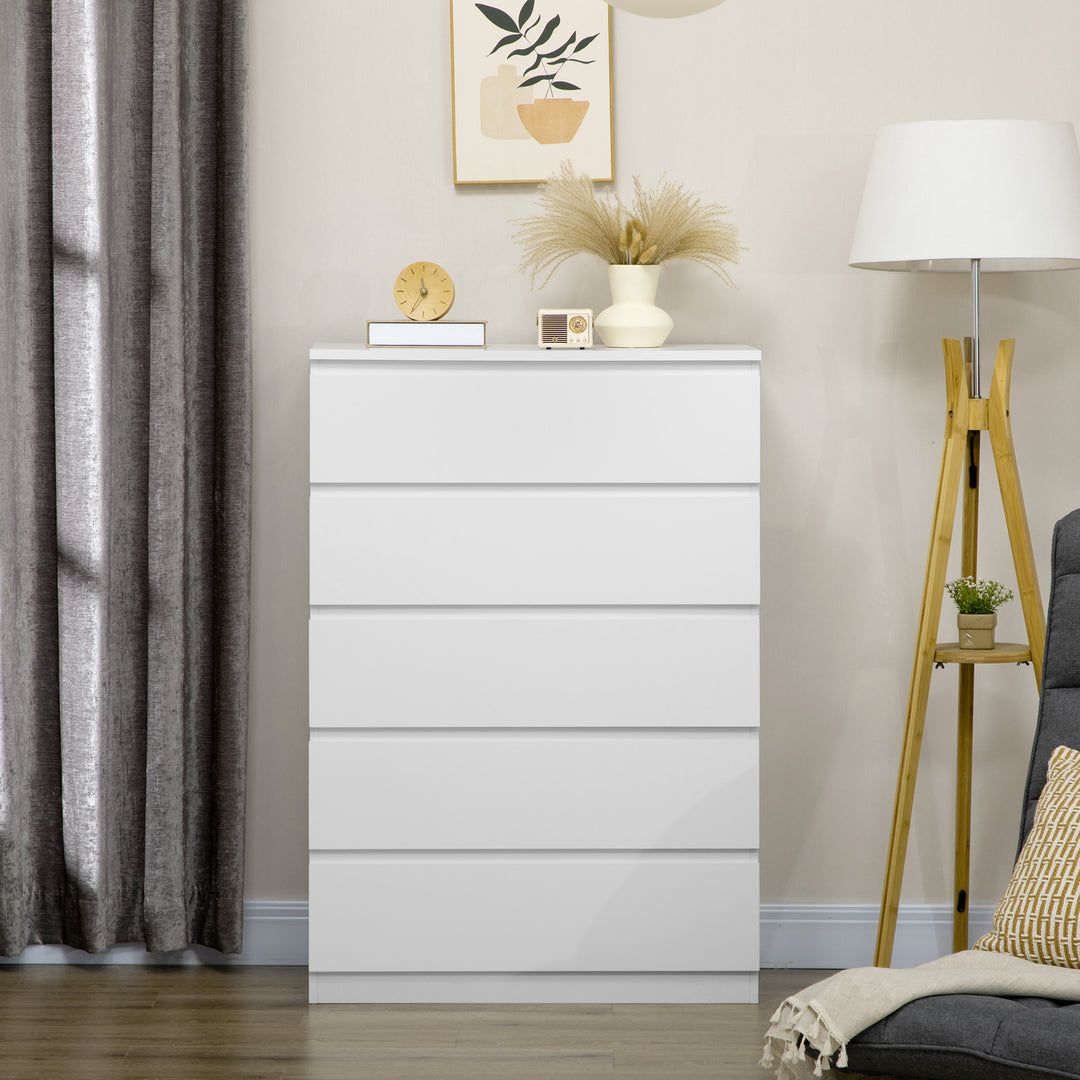 HOMCOM Dresser for Bedroom with 5 Drawers, Modern Chest of Drawers for Living Room, Closet, Hallway, White