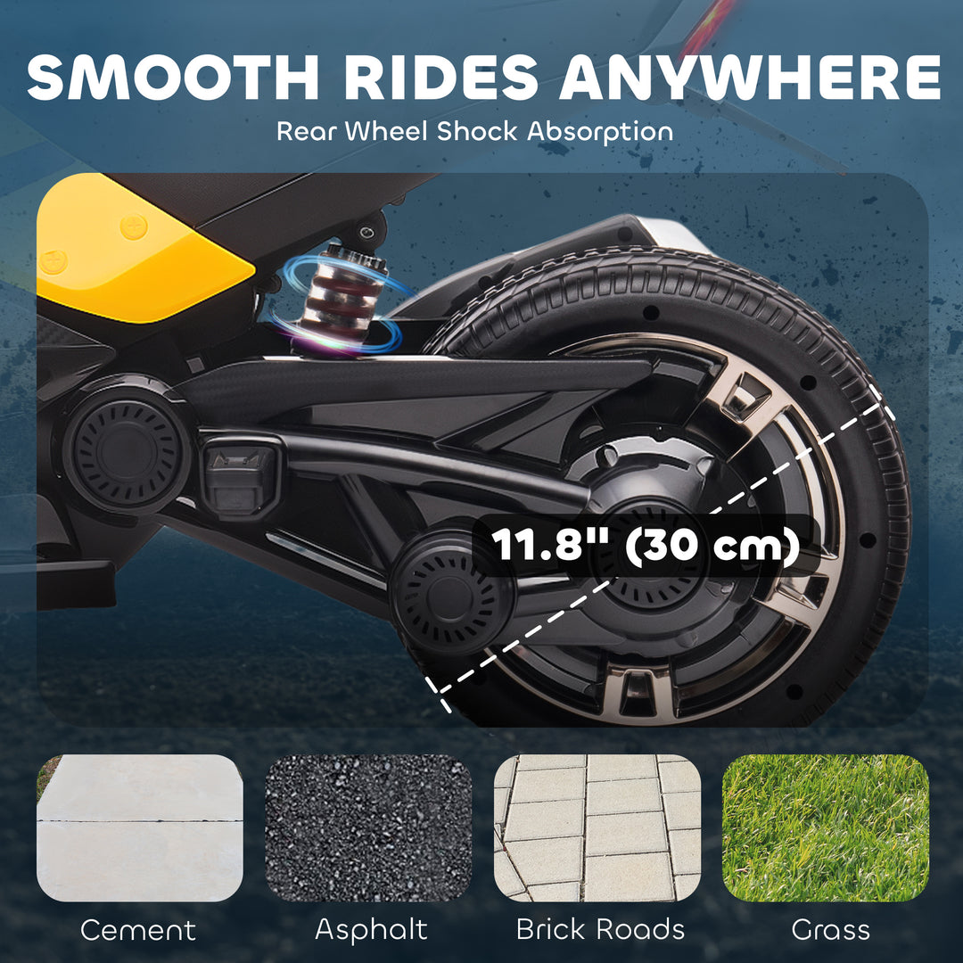 Qaba 12V Kids Ride On ATV with MP3 Player, Music, Horn, 2 Speeds, LED Lights, Gift for Boys & Girls, Yellow