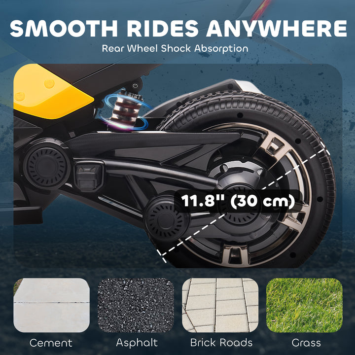 Qaba 12V Kids Ride On ATV with MP3 Player, Music, Horn, 2 Speeds, LED Lights, Gift for Boys & Girls, Yellow