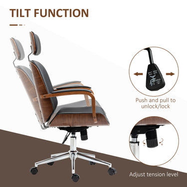 HOMCOM Office Chair, PU Leather Desk Chair with Removable Headrest, Adjustable Height, Tilt Function and with Wheels, Black