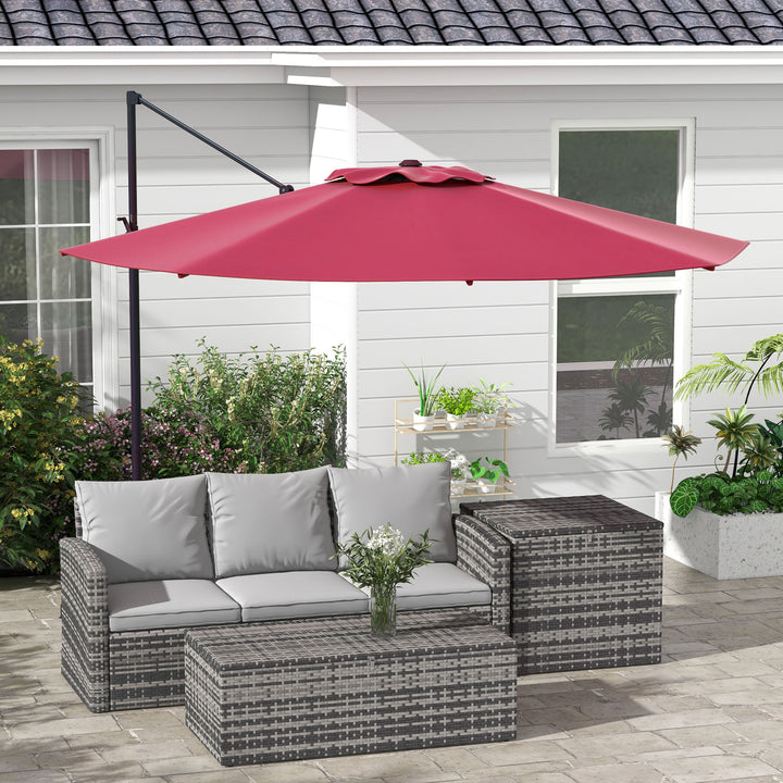 Outsunny 10 FT Cantilever Umbrella, Aluminum Hanging Offset Umbrella with 360°Rotation, Crank, Tilt, Cross Base, Red