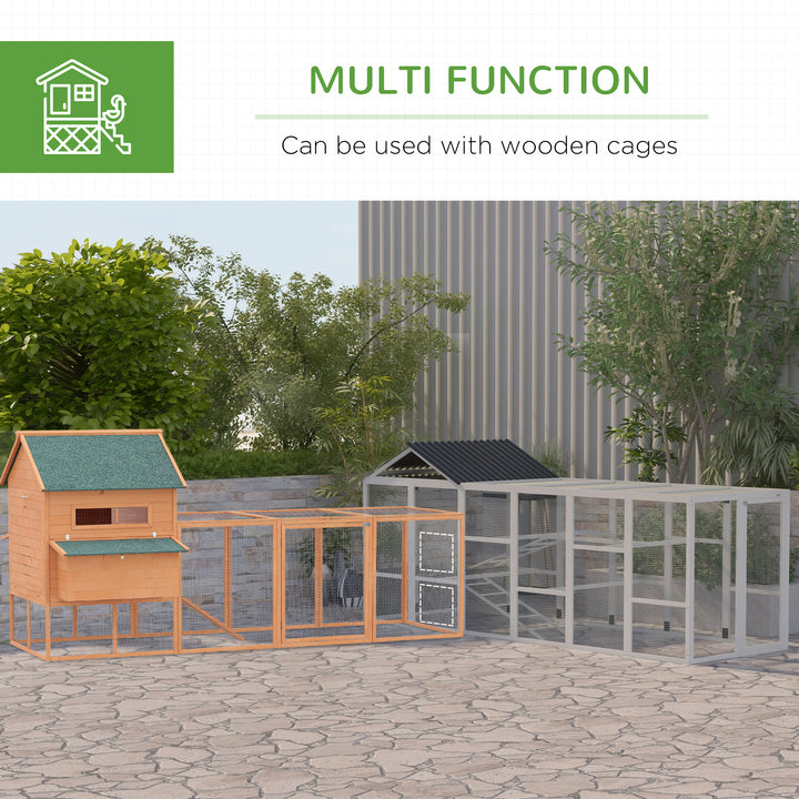 PawHut 142" Outdoor Wooden Chicken Coop with Run, Ramps, Perches, Storage, Combinable Design for 6 - 10 Chickens, Grey