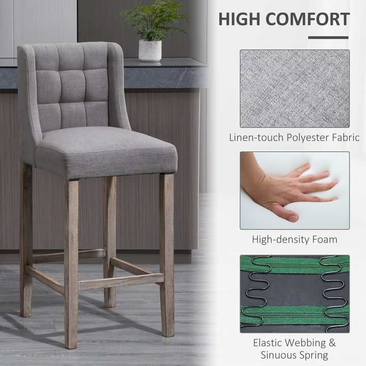 HOMCOM Modern Counter Bar Stools Tufted Upholstered Counter Chairs Set of 2 for Kitchen, Beige