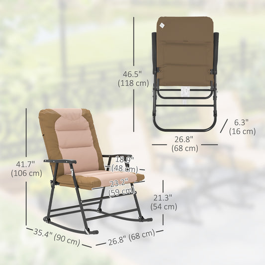 Outsunny Folding Rocking Chair Set of 2 Padded Rockers with Armrest, Light Brown