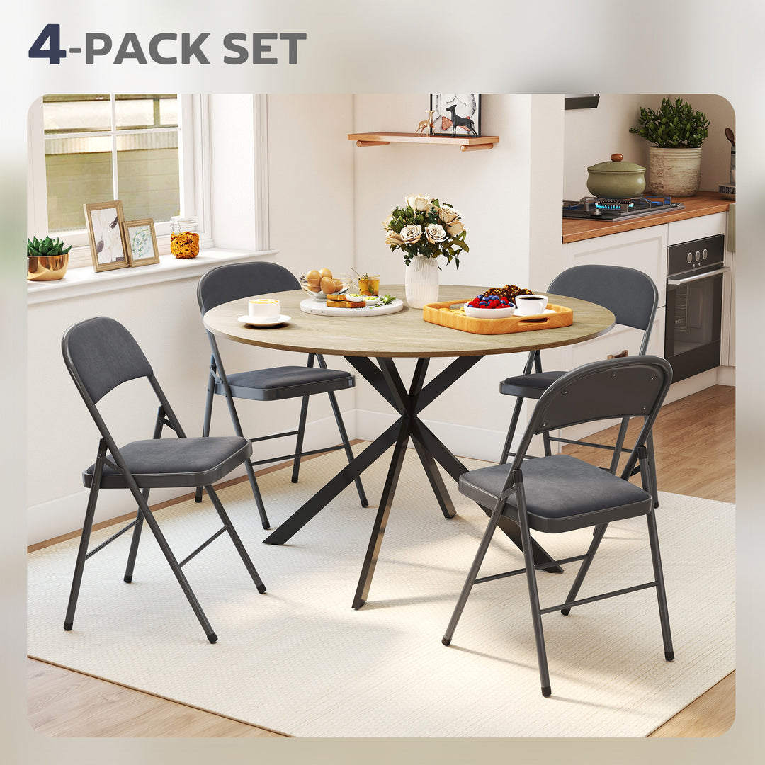HOMCOM 4 Pack Folding Chairs with Padded Seats, Velvet Portable Party Chairs with Steel Frame, Beige