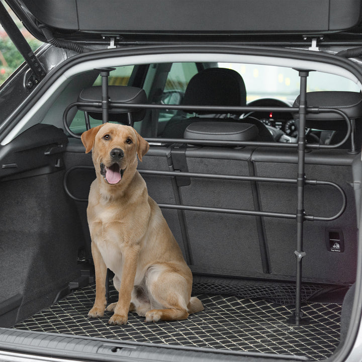 PawHut Adjustable Pet Car Barrier for SUVs, Vehicles, Vans, Back Seat Dog Fence Guard for Safety Car Travel, Black
