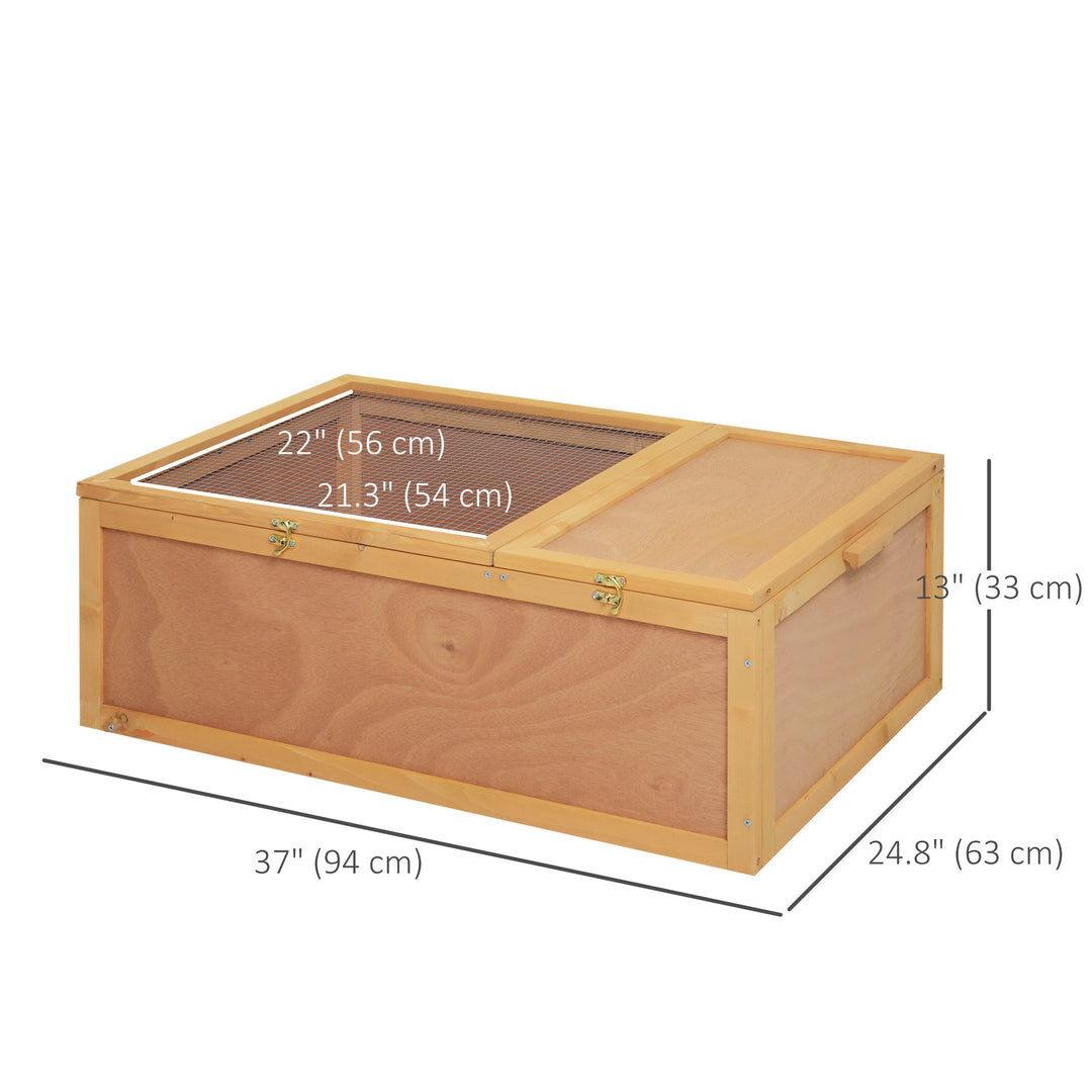 PawHut Wooden Tortoise Enclosure with Two Room Design, for Indoor Use, 37" x 25" x 13", Nature Wood