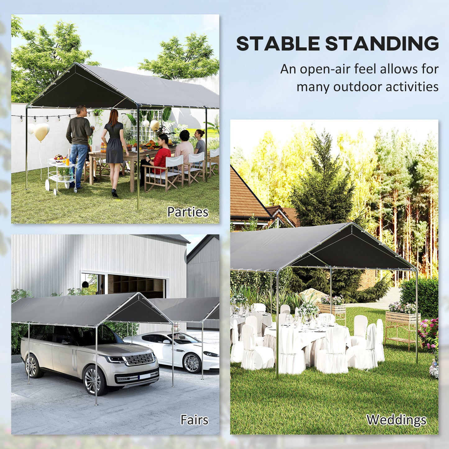 Outsunny 10'x20' Carport Heavy Duty Galvanized Car Canopy with Included Anchor Kit, 3 Reinforced Steel Cables, Grey