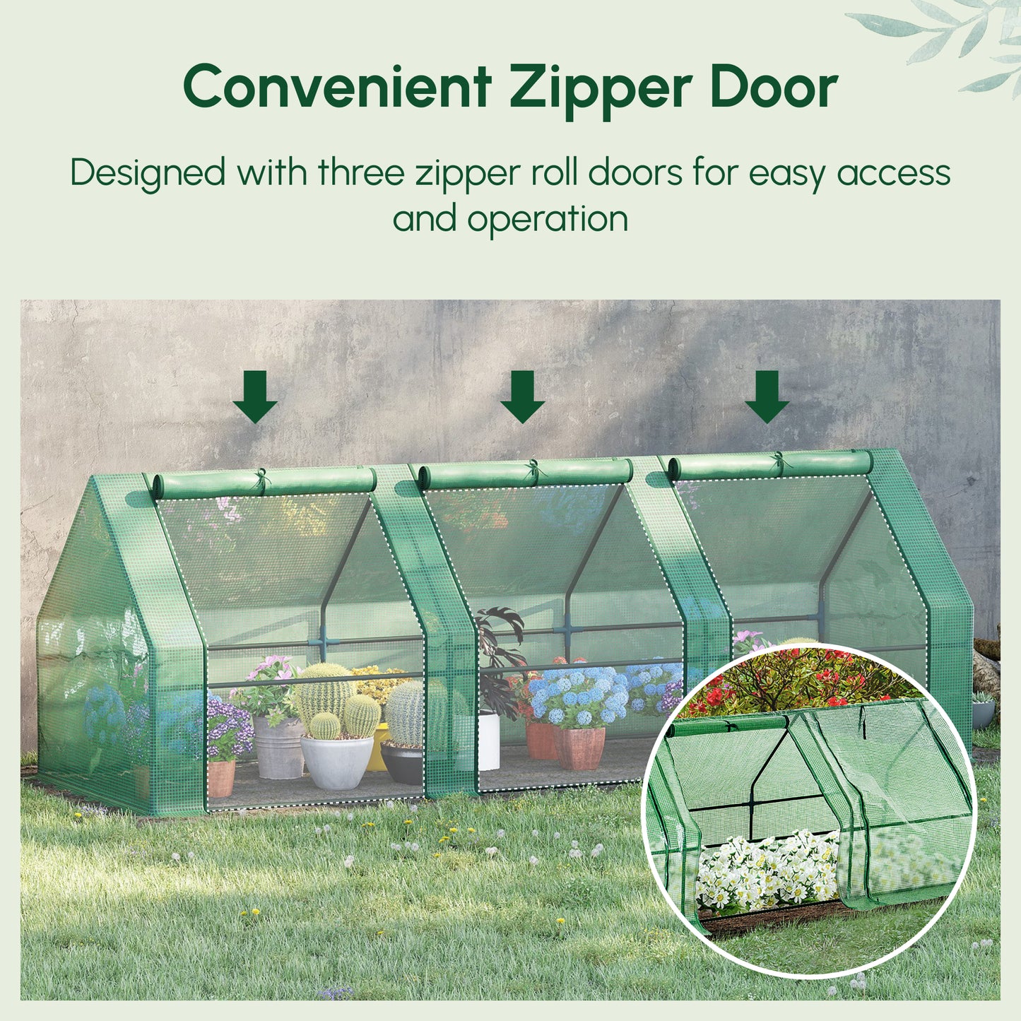 Outsunny 9' x 3' x 3' Portable Mini Greenhouse Tunnel Growing Tent Plants Flower Warm House w/ Zippered Roll-up Doors, PE Cover, Green
