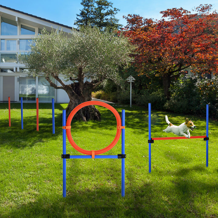 PawHut Dog Pet Agility Training Kit High Jump Weave Pole Ring Obedience Training Set Adjustable Equipment Portable